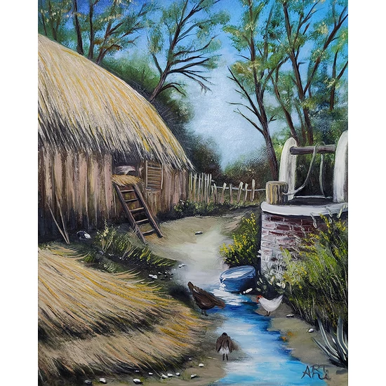 Baromfiudvar - olajfestmény faroston 40x50 cm