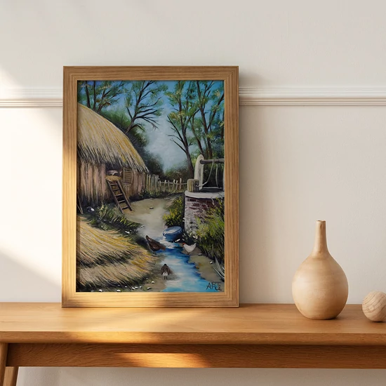Baromfiudvar - olajfestmény faroston 40x50 cm