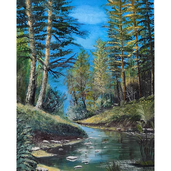 Erdei patak - olajfestmény faroston 40x50 cm