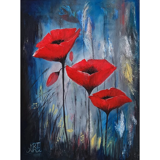 Pipacs a réten - olajfestmény faroston 30x40 cm