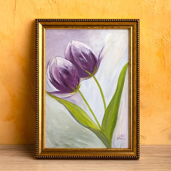 Szerelmes tulipánok - olajfestmény faroston 40x50 cm
