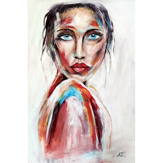 Színes arc - olajfestmény faroston 40x60 cm