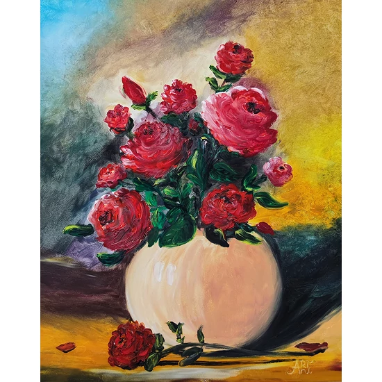 Vörös Rózsák - olajfestmény faroston 40x50 cm